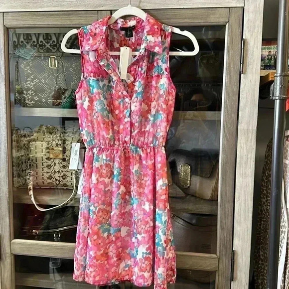 AQUA Bloomingdale’s Floral Chiffon Mini Dress XS NWT - Picture 2 of 8